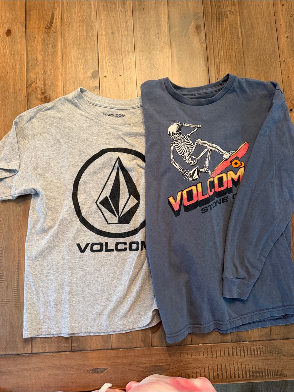Volcom Kids Long Sleeve Skate Skeleton Tee - Slate Blue with Gray Logo Tee